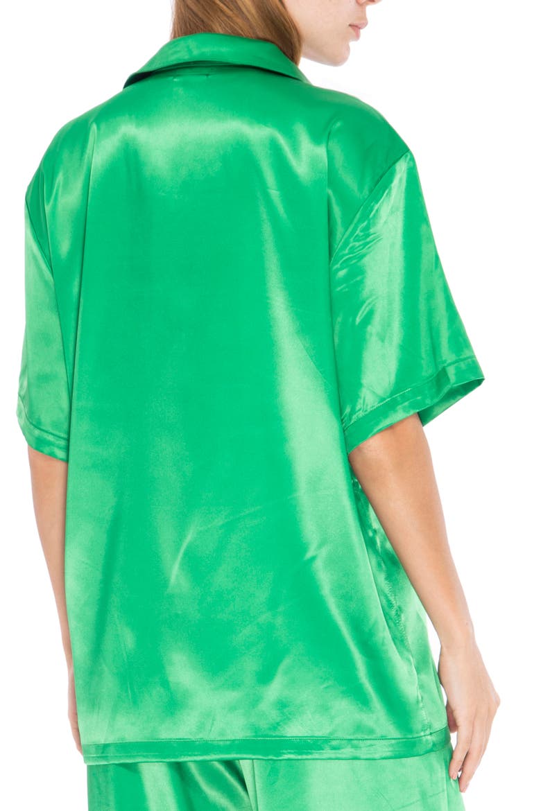 Frieda Satin Shirt & Bra Set, Alternate, color, GREEN