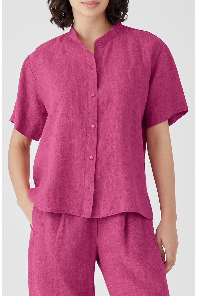 Short Sleeve Organic Linen Button-Up Shirt, Main, color, GERANIUM