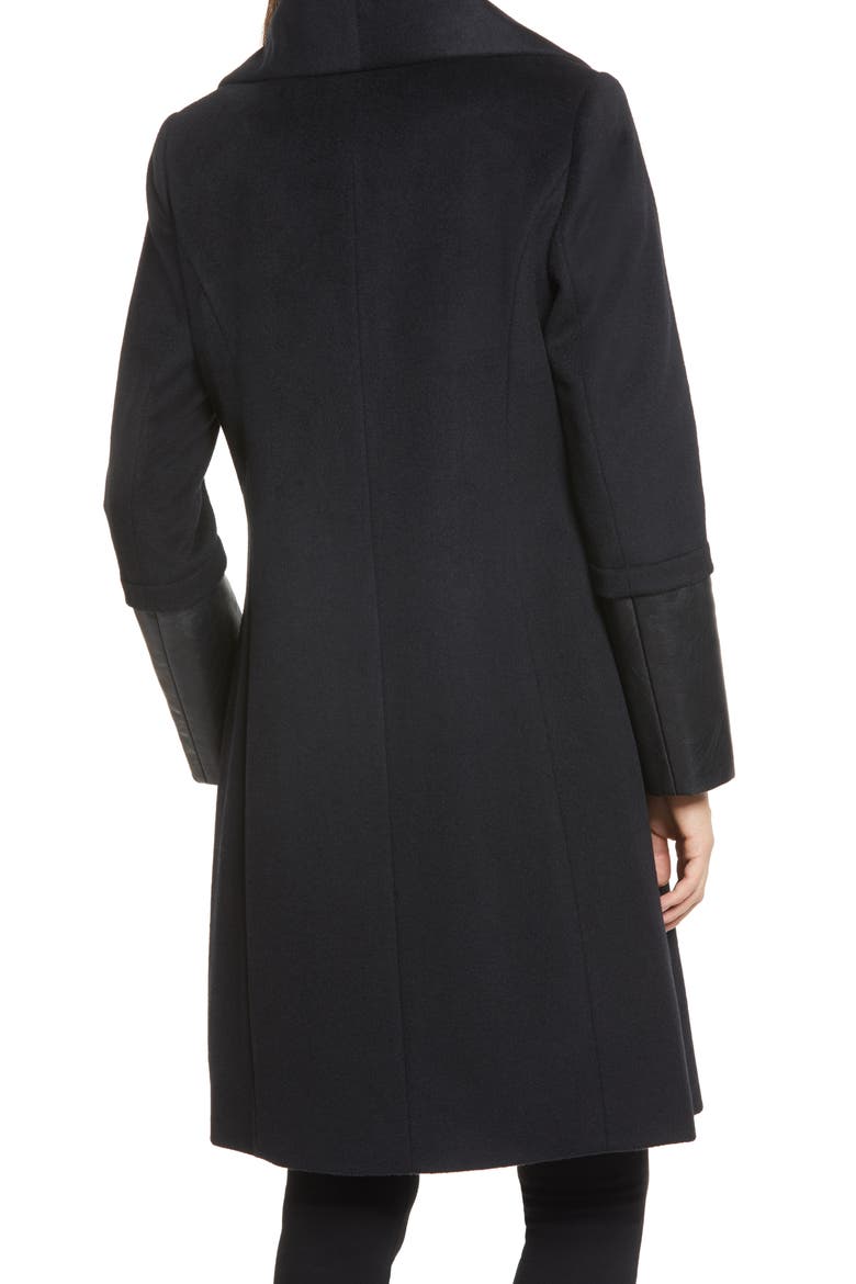 Wool and Faux Leather Coat, Alternate, color, BLACK