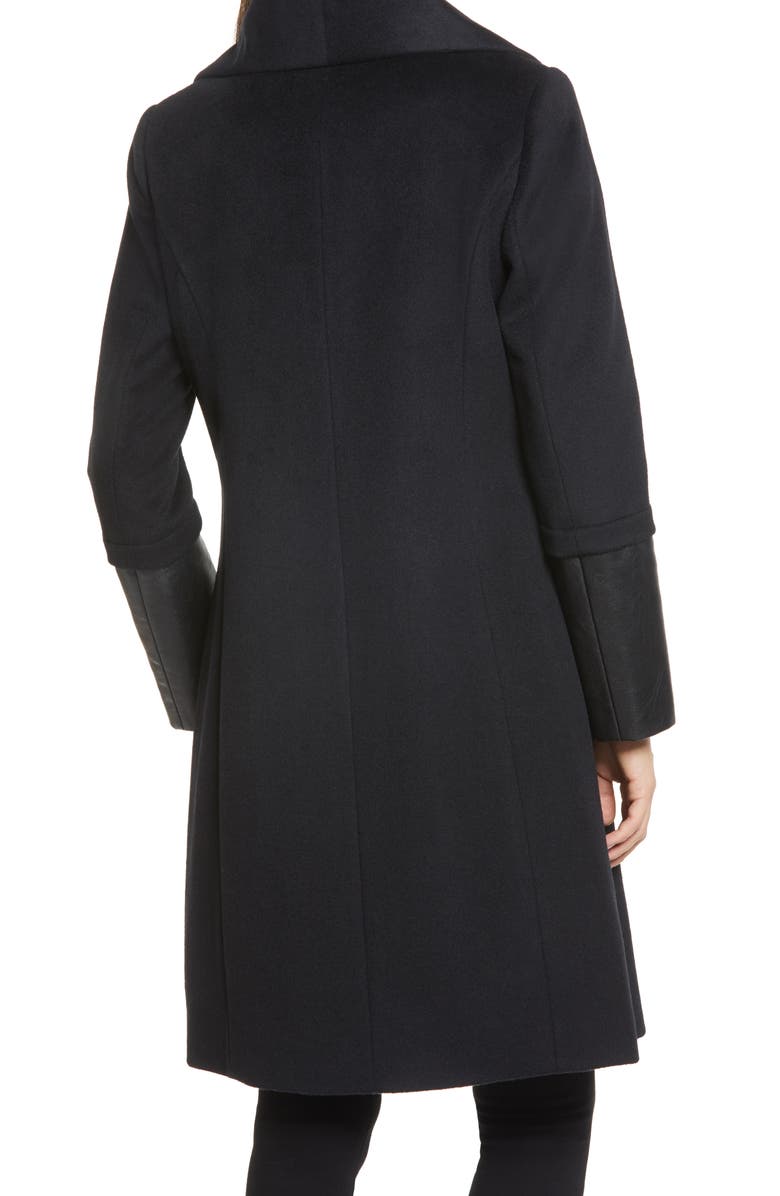 Via Spiga Wool and Faux Leather Coat, Alternate, color, 