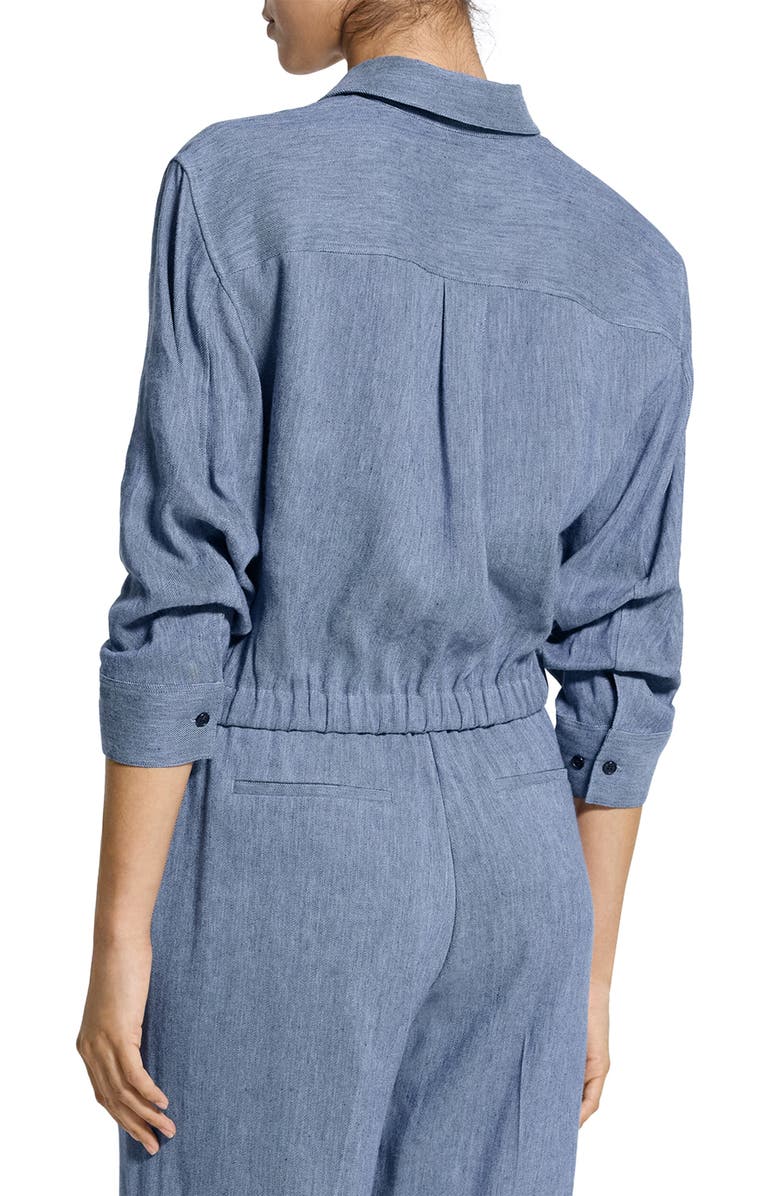 Theory Scrunch Sleeve Chambray Crop Button-Up Top, Alternate, color, Light Denim - Rr4