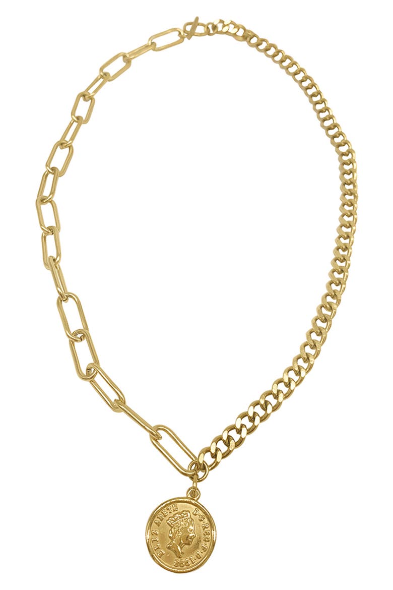 Water Resistant Mixed Chain Coin Necklace, Main, color, YELLOW