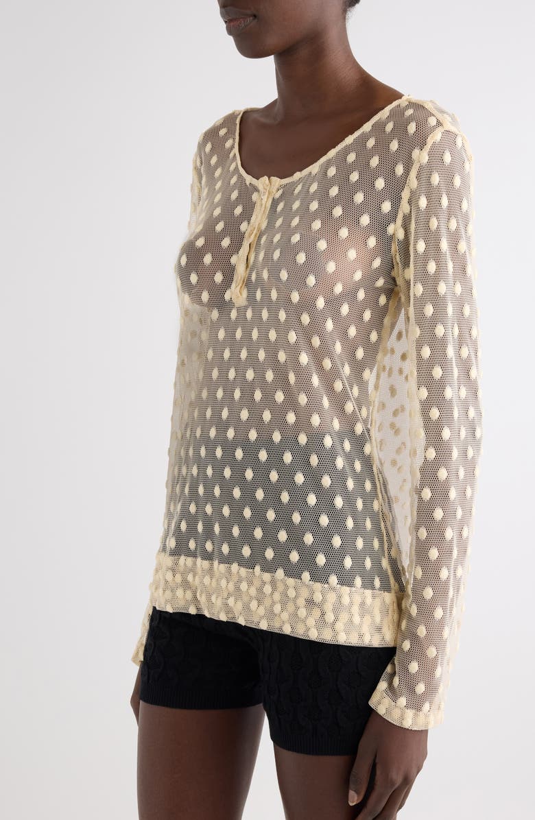 Dries Van Noten Embroidered Polka Dot Mesh Henley, Alternate, color, Ecru