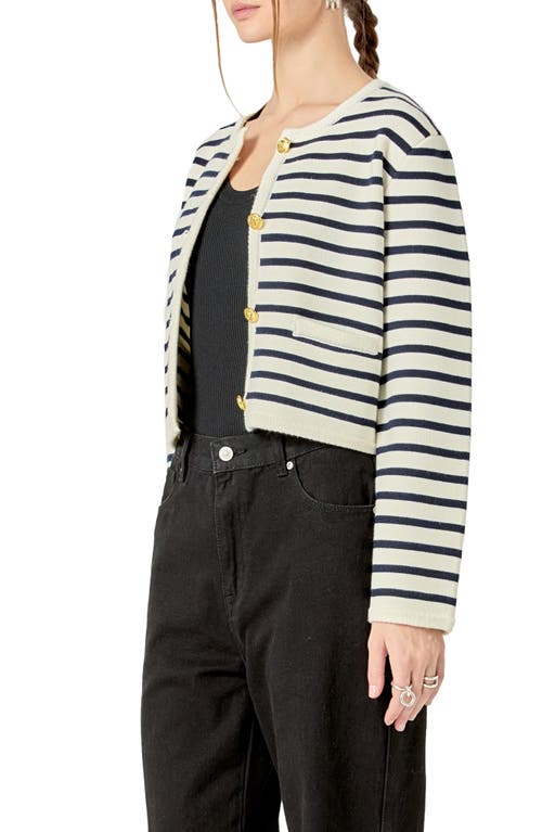 English Factory Stripe Tweed Lady Jacket In Cream/navy