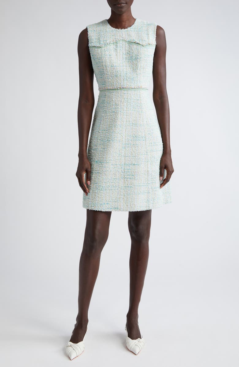 St. John Collection Light Textured Eyelash Tweed A-Line Dress, Main, color, Mint/ Ecru Multi