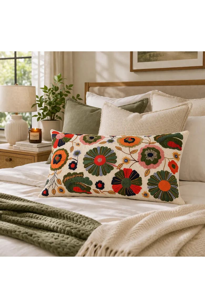Floral Medley Pillow | Cotton Fabric | Vibrant Design, Alternate, color, White