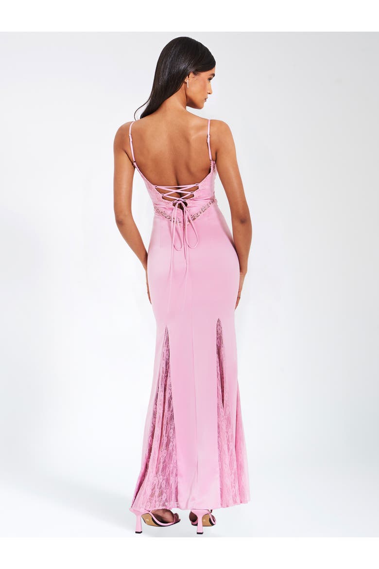 Xandria Lace Satin Mermaid Flare Maxi Dress, Alternate, color, Light pink
