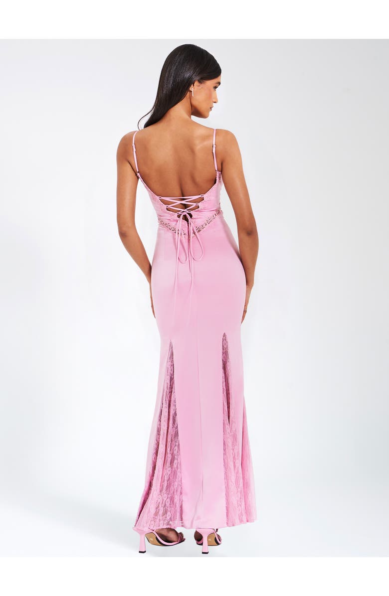 Miss Circle Xandria Lace Satin Mermaid Flare Maxi Dress, Alternate, color, Light Pink