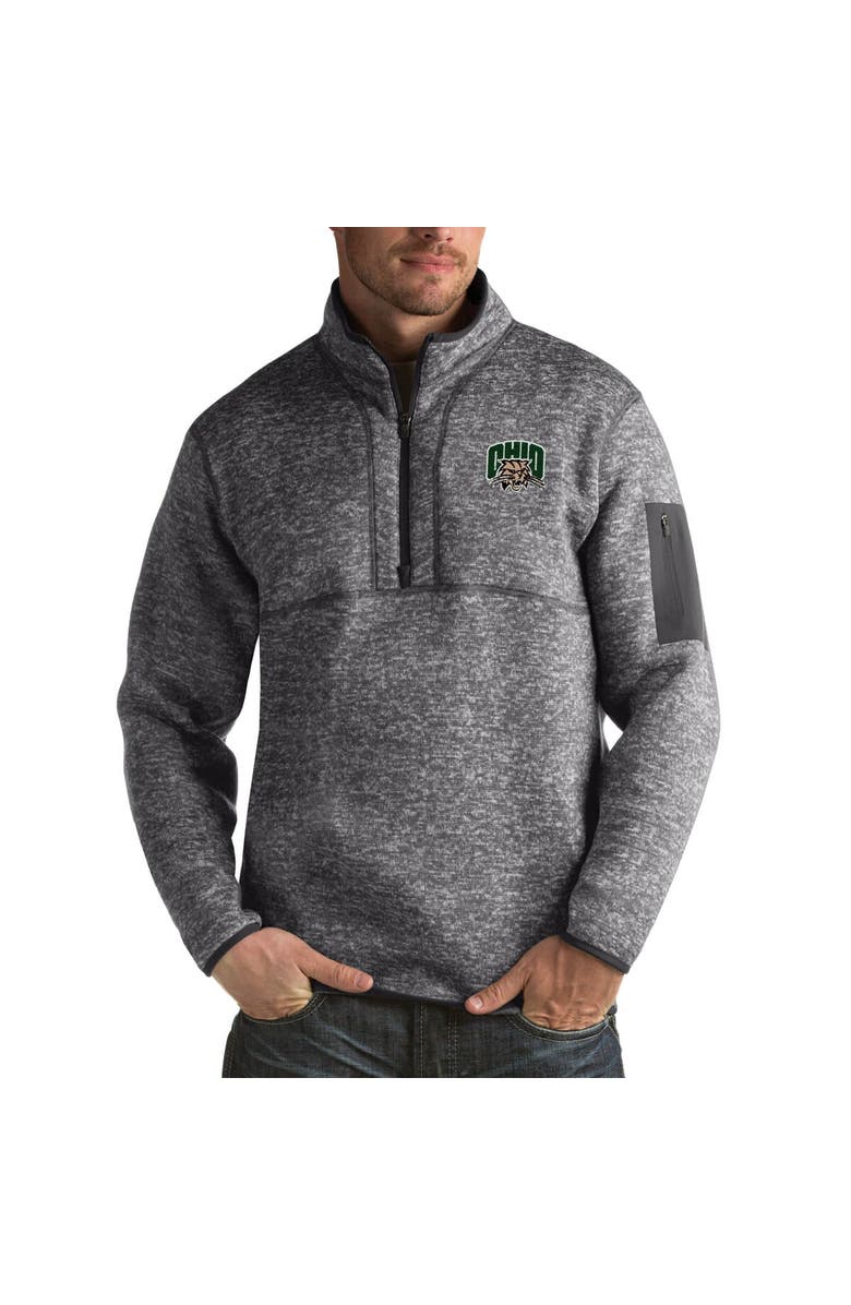 ANTIGUA Men's Antigua Charcoal Ohio Bobcats Fortune Big & Tall Quarter-Zip Pullover Jacket, Alternate, color, Charcoal