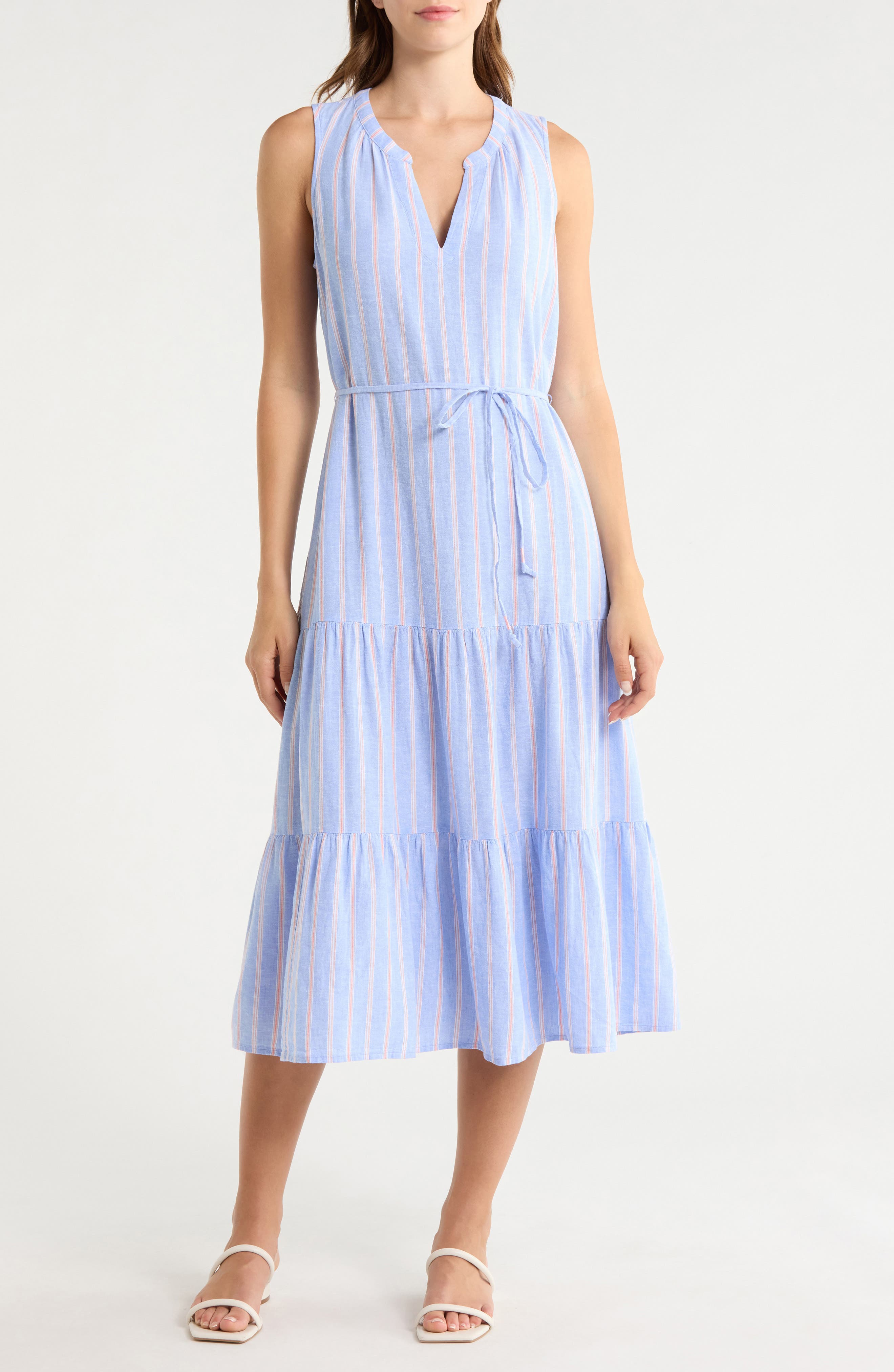 Sea Salt Bay Stripe Linen Blend Midi Dress