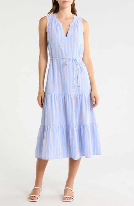Sea Salt Bay Stripe Linen Blend Midi Dress