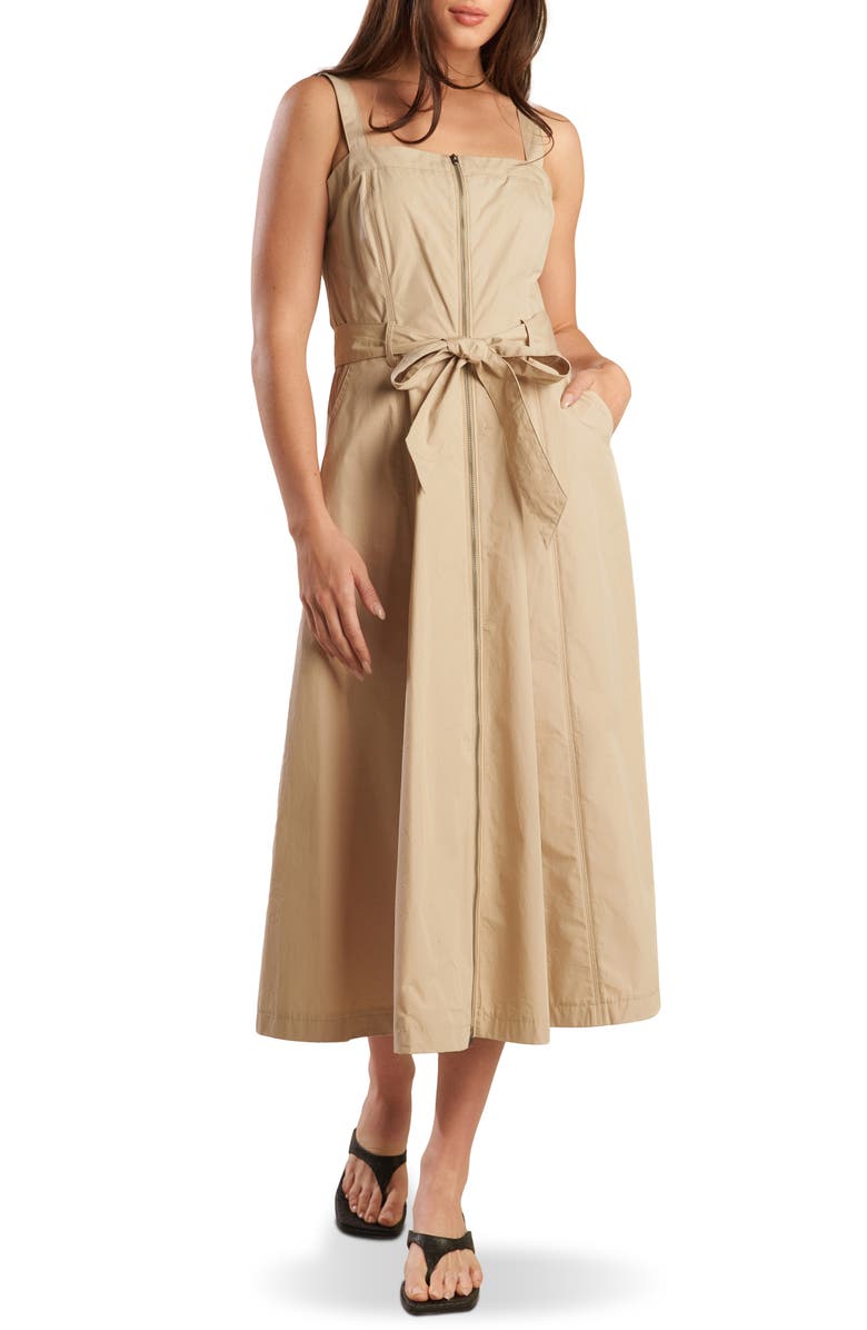 FREEMARKET Belted Cotton Zip-Up Midi Dress, Main, color, 