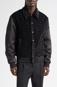 Balmain Monogram Velvet & Satin Bomber Jacket
