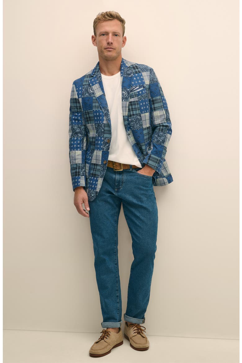 Classic Fit Cotton Patchwork Madras Sport Coat, Alternate, color, NAVY