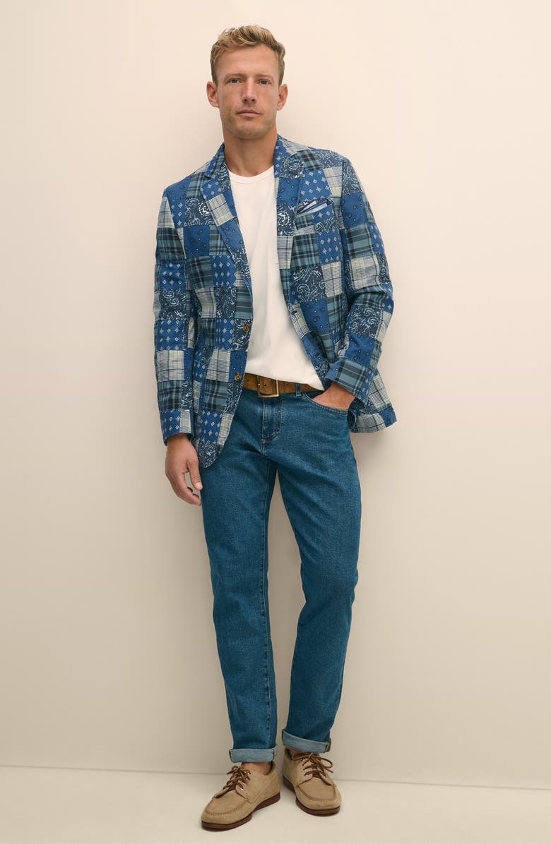 Brooks Brothers Classic Fit Cotton Patchwork Madras Sport Coat, Alternate, color, Navy