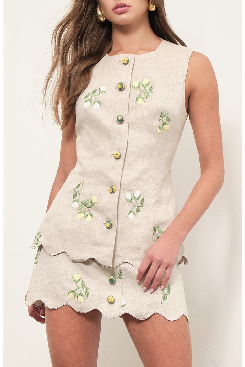 Willow Floral Embroidered Linen Button-Up Top, Main, color, BEIGE FLORAL