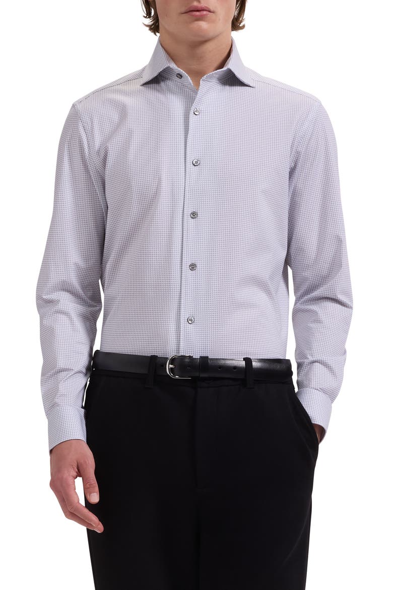 Devon OoohCotton® Optical Grid Print Button-Up Shirt, Main, color, PLATINUM