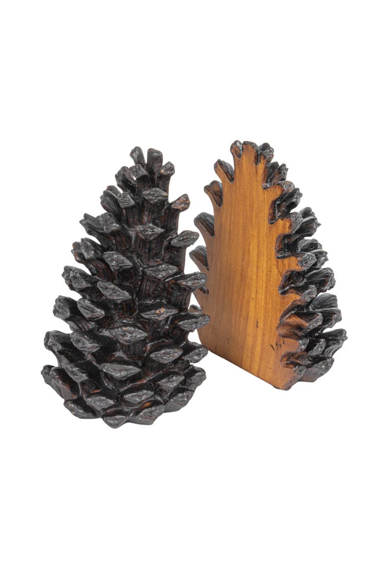 Decorative Resin Pinecone Bookends, Bronze, Set of 2, Main, color, Brown