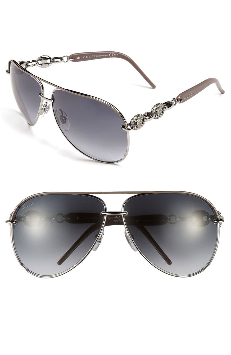 Gucci 63mm Embellished Temple Aviator Sunglasses, Main, color,