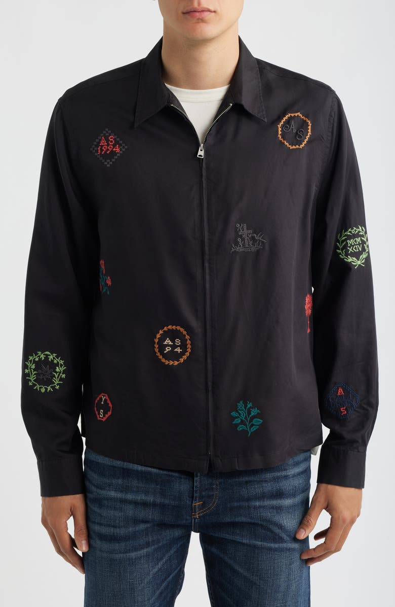 AllSaints Laurel Embroidered Lightweight Jacket, Alternate, color, Orca Black