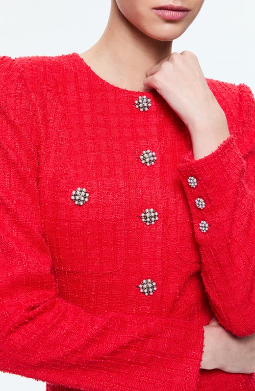 Alice And Olivia Shiloh Long Sleeve Button Front Mini Dress In Bright Ruby