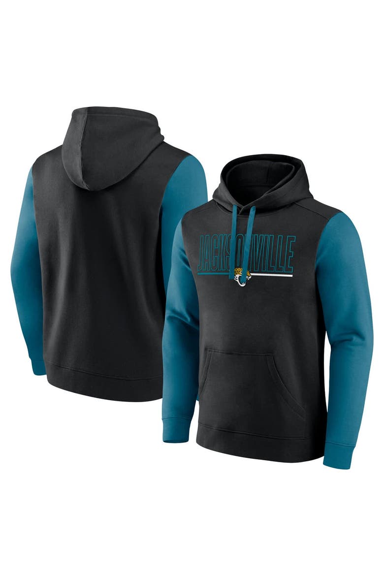 Men's Fanatics Black/Teal Jacksonville Jaguars Outline Pullover Hoodie, Main, color, Black