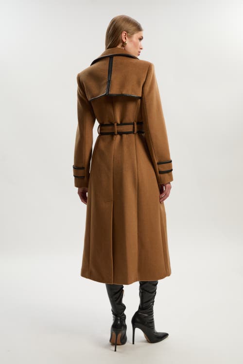 Karen Millen Wool Pu Belted Midi Coat In Metallic