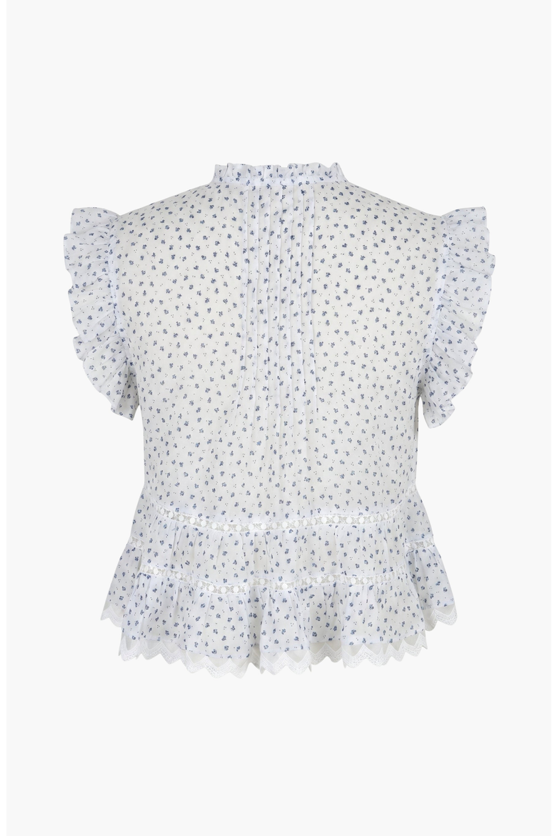 Ruffled V-Neck Button-Front Tiered Lace Hem Blouse, Alternate, color, White