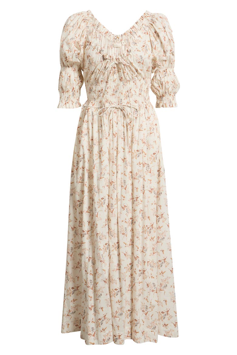 Ischia Floral Organic Cotton Midi Dress, Alternate, color, CREME WINDSWEPT MEADOW