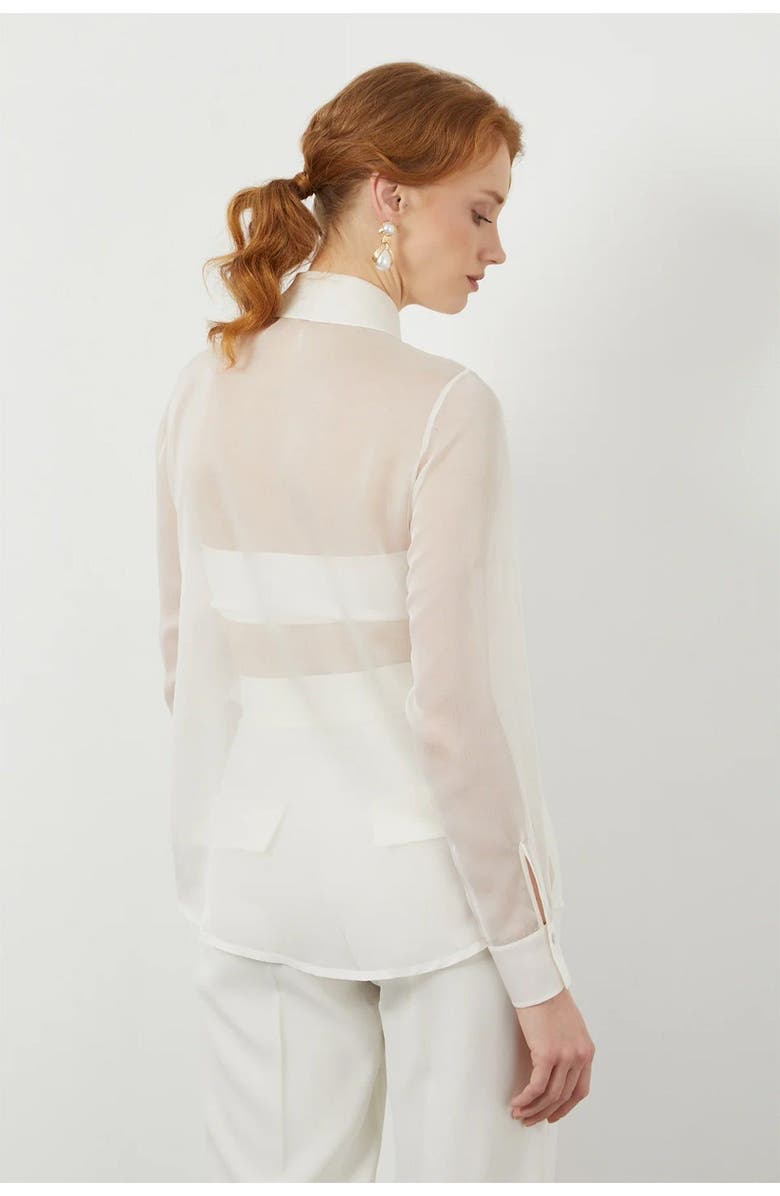 Gizia Front Ruffle Transparent Off-White Shirt, Alternate, color, Ecru