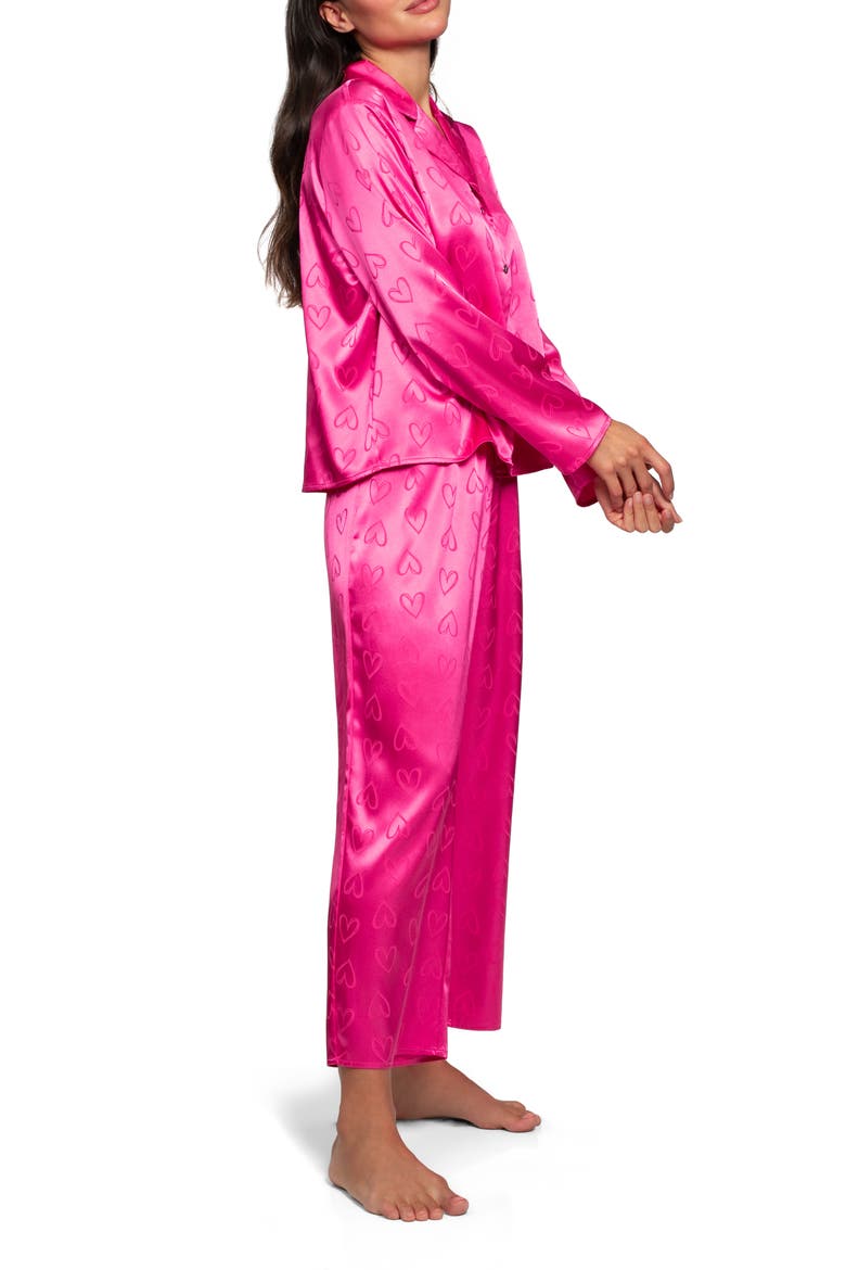 Sasha Heart Print Satin Pajamas, Alternate, color, HOT PINK