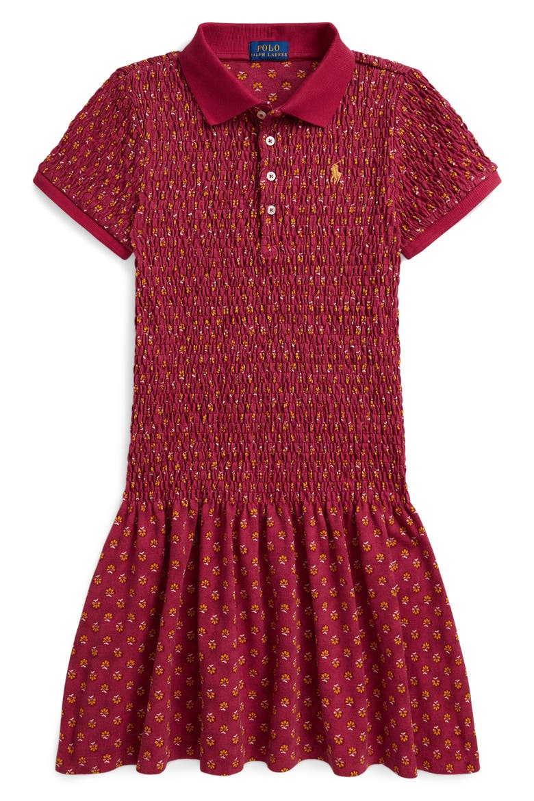 Kids' Smocked Polo Dress, Main, color, PURPLE MULTI