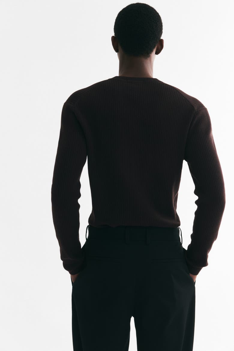 Slim-fit Ribbed Henley Shirt, Alternate, color, Dark brown