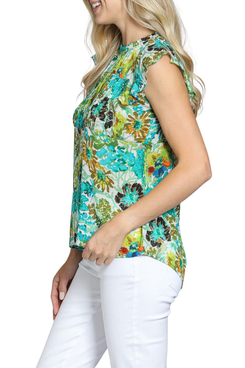 Floral Print Flutter Sleeve Top, Alternate, color, GREEN MULTI