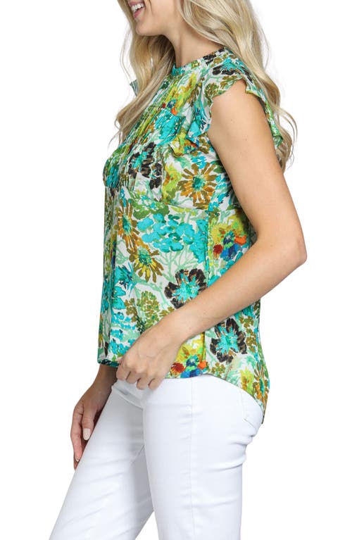Apny Floral Print Flutter Sleeve Top In Green Multi
