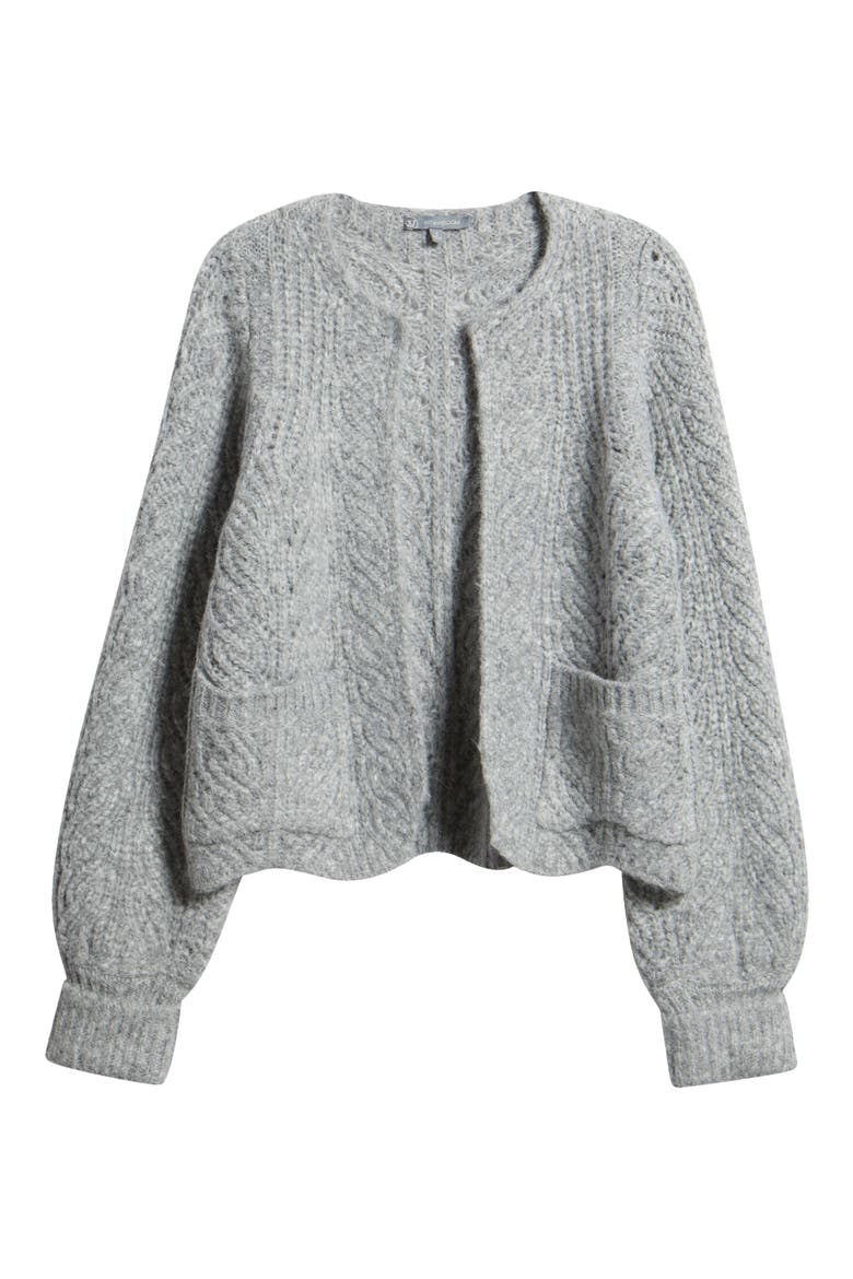Blouson Sleeve Cable Knit Crop Cardigan, Alternate, color, HEATHER GREY