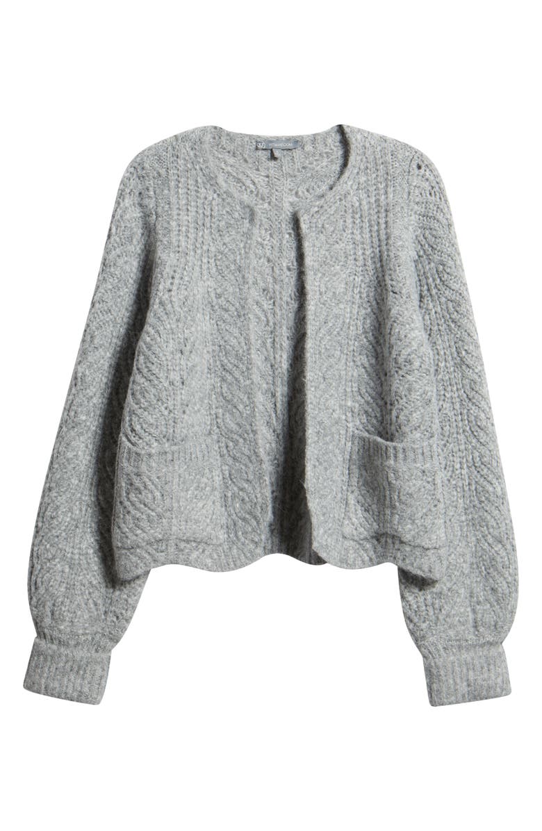 Wit & Wisdom Blouson Sleeve Cable Knit Crop Cardigan, Alternate, color, Heather Grey