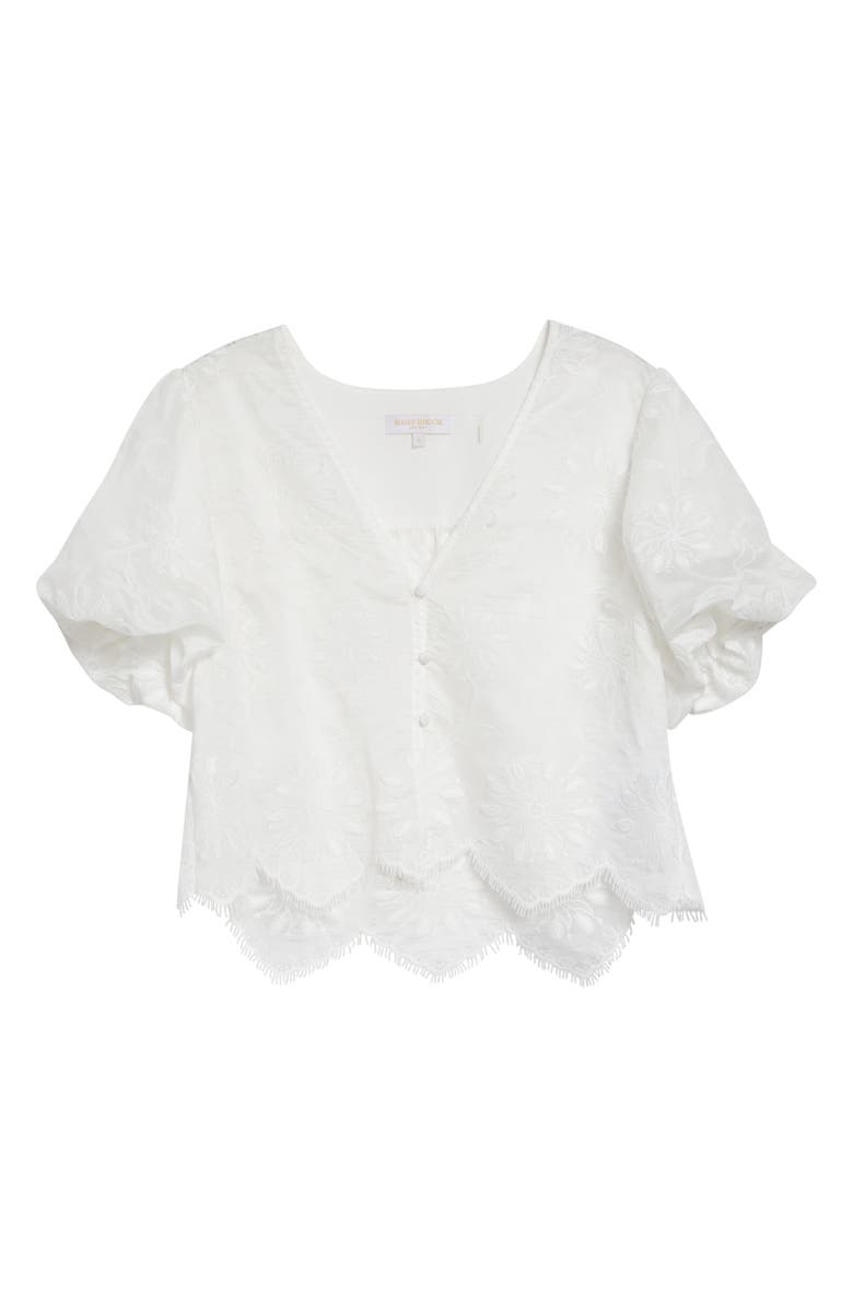 Ramy Brook Chrissie Embroidered Puff Sleeve Crop Top, Alternate, color, Ivory Organza