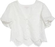 Ramy Brook Chrissie Embroidered Puff Sleeve Crop Top