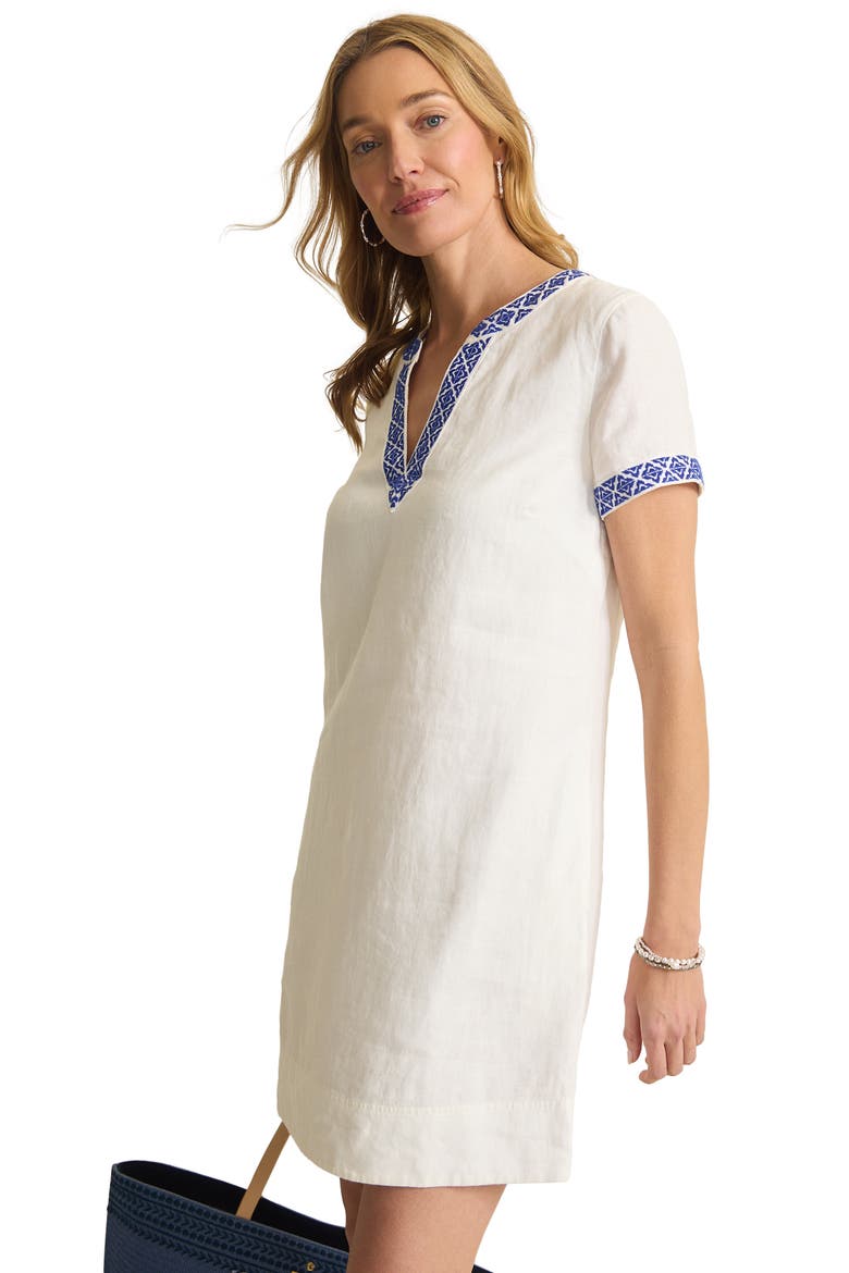 Two Palms Embroidered Detail Shift Minidress, Alternate, color, WHITE/ COBALT HAZE