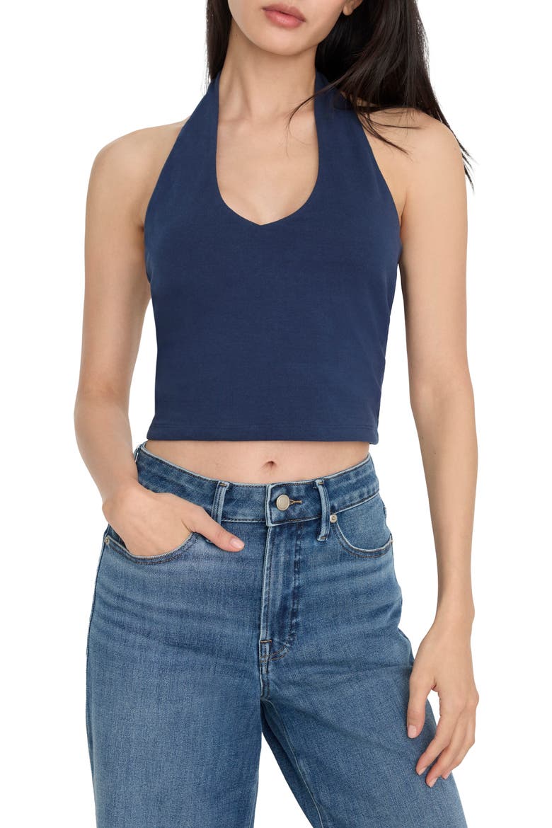 Super Stretch Crop Halter Tank, Main, color, HORIZON INK