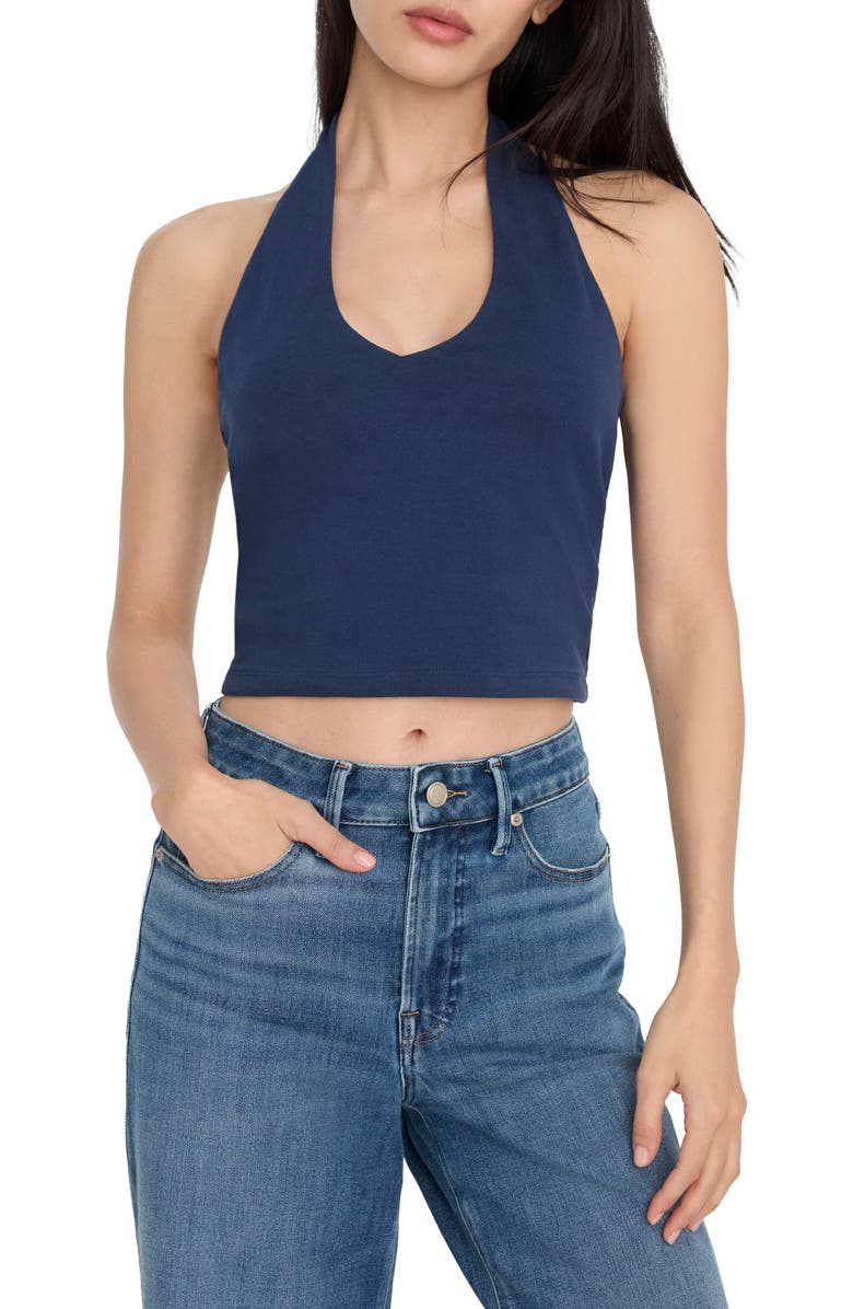Good American Super Stretch Crop Halter Tank, Main, color, Horizon Ink