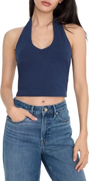 Good American Super Stretch Crop Halter Tank