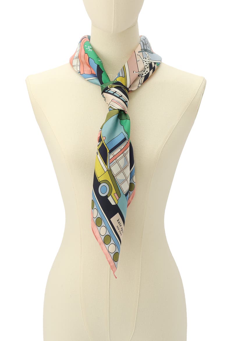 townhouse silk square scarf, Alternate, color, PINK MULTI