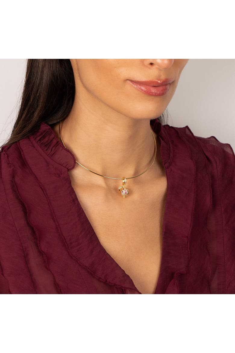Mulitcolor CZ Apple Charm Wire Thin Choker Necklace, Alternate, color, Multi-Color