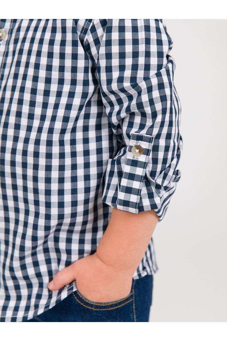Toddler Boys Long Sleeve Button Down Shirt, Alternate, color, Classic Dark Navy Gingham