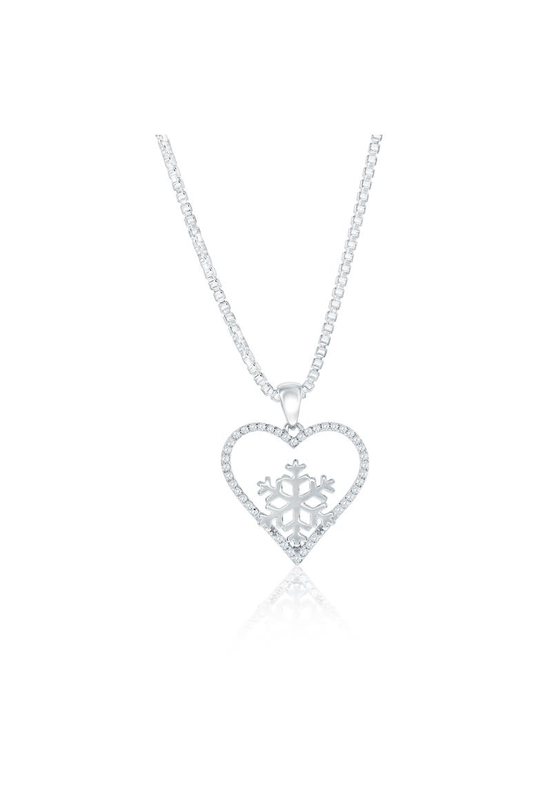 Snowflake Heart Necklace, Main, color, Silver