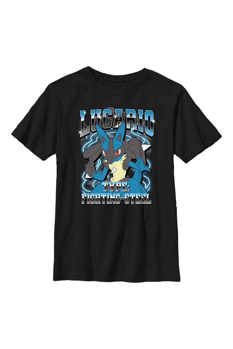 Boy's Pokemon Lucario Type Fighting-Steel  Graphic T-Shirt, Main, color, Black