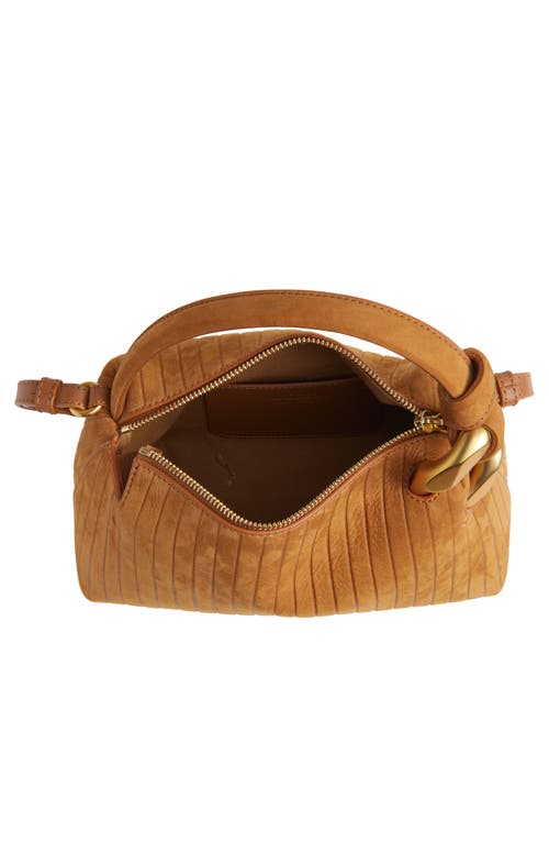 Jw Anderson Small Corner Stripe Nubuck Leather Top Handle Bag In Brown