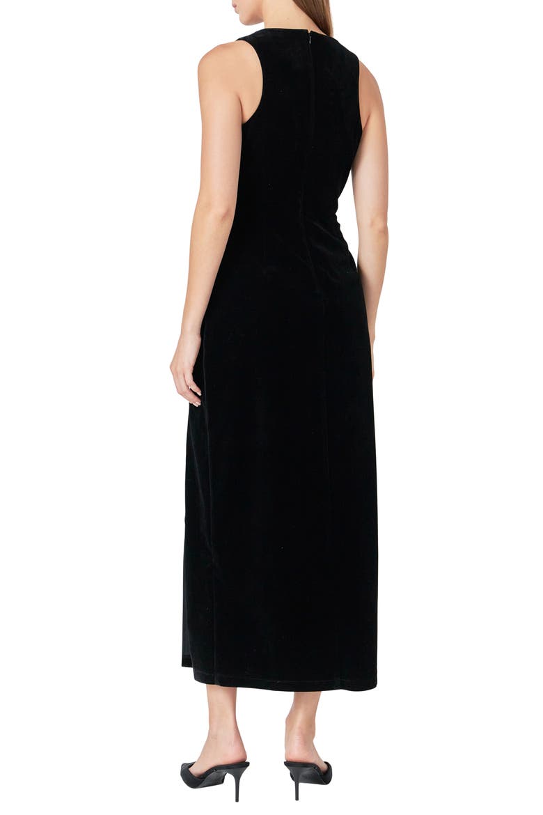 Jewel Trim Sleeveless Velvet Maxi Dress, Alternate, color, BLACK